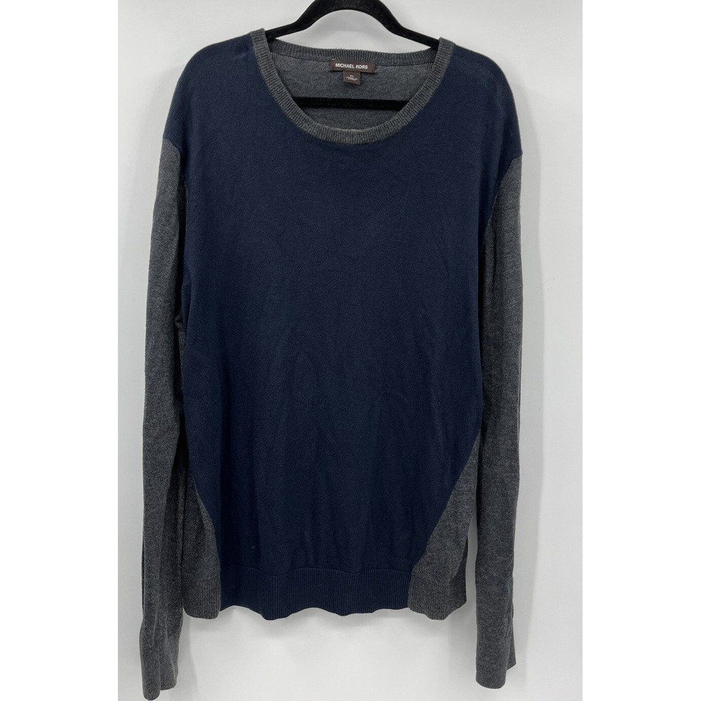 Michael Kors Sweater Men's Size XL Navy Gray Pullover Cotton Nylon Wool